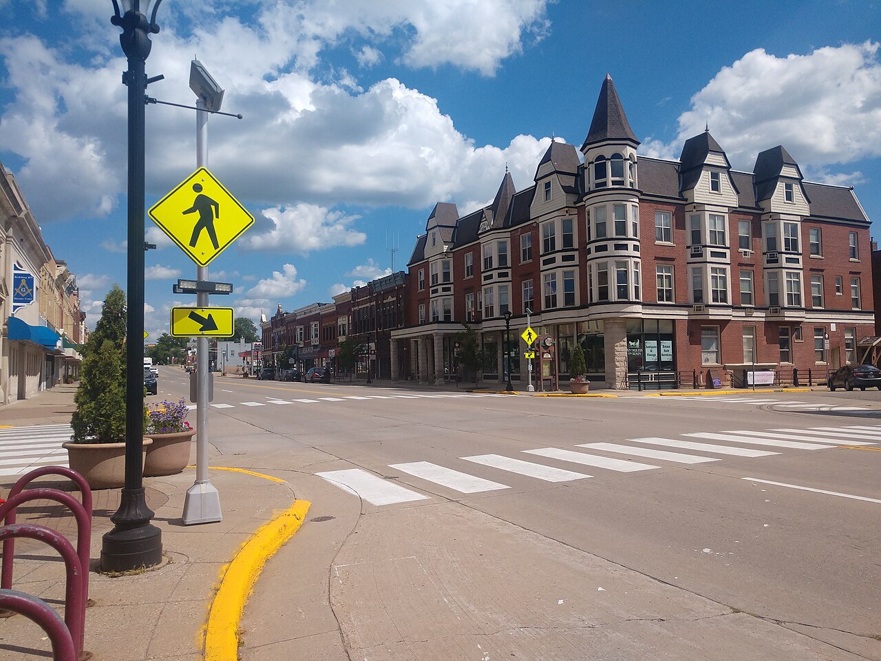 Historic corner building on Main Street in downtown Reedsburg